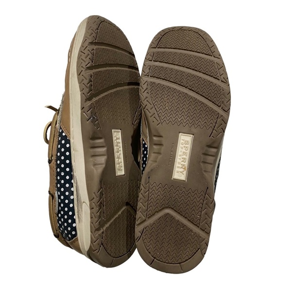 Sperry Butterfly Fish Women Tan & Blue & White Dots Loafers Boat Shoes Sz 5M - Picture 6 of 10